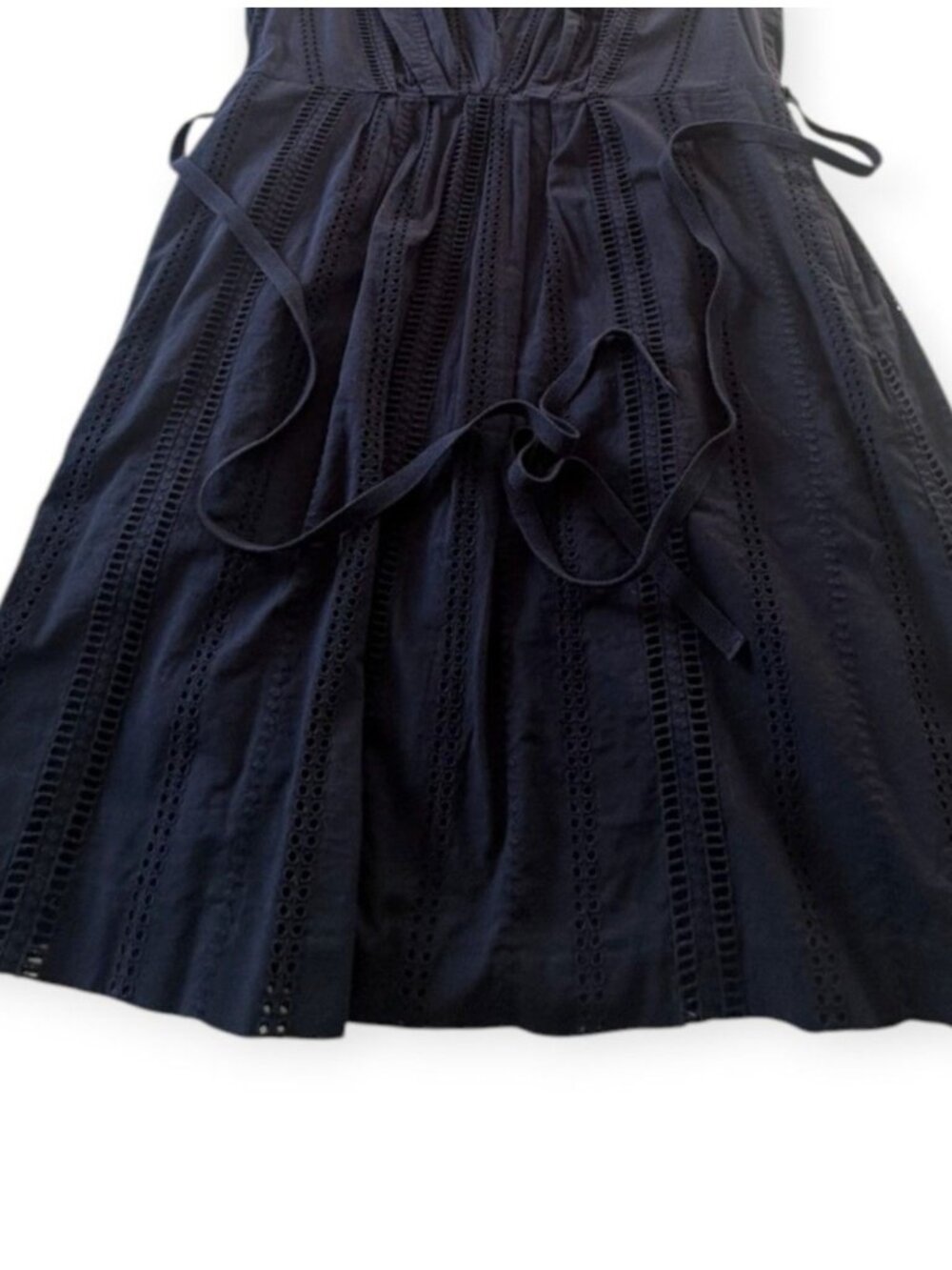 J.Crew Shelby Eyelet Dress Deep Navy Blue Size 12 V-Neck Cap Sleeve A-Line - Picture 9 of 16